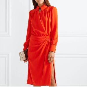 Altuzarra electric orange draping dress with collar and long sleeves size 40